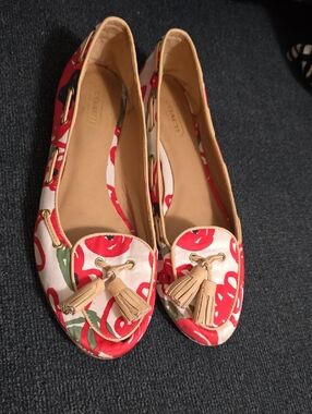 Coach Red and White Floral Tassel Loafers